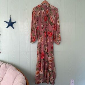 BBWT! Anthropologie The Somerset Long-Sleeve Mock-Neck Chiffon Maxi Dress, XS